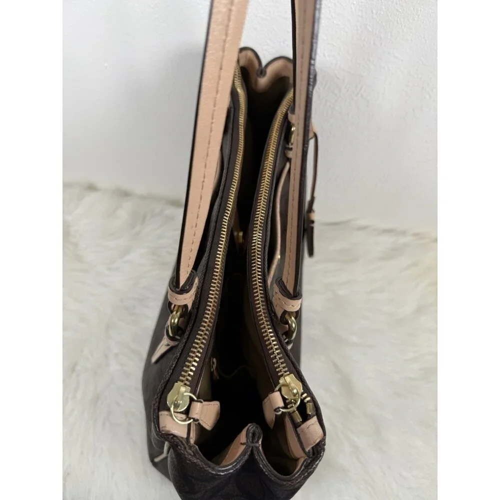Coach Signature Peyton Double Zip Carryall Tote Shoulder Bag Purse Brown F26187